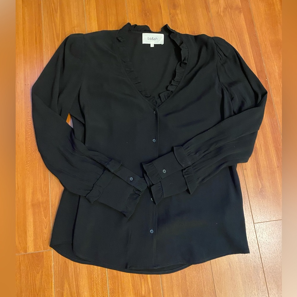 Ba&sh black blouse, long sleeves, ruffle detail. Size 2 which is Medium.